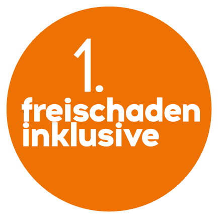 Kreis mit Text: 1. Freischaden inklusive
